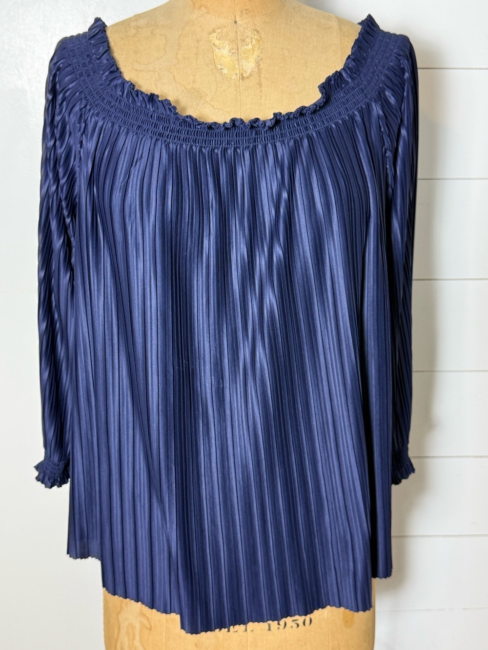 Banana Republic Navy Pleated Off-Shoulder Blouse